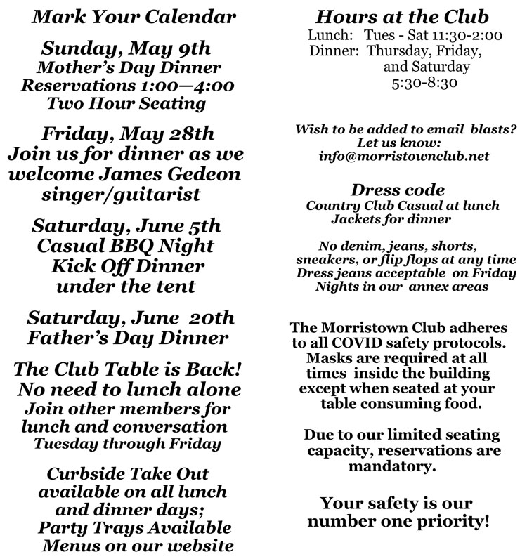 Calendar Overview The Morristown Club